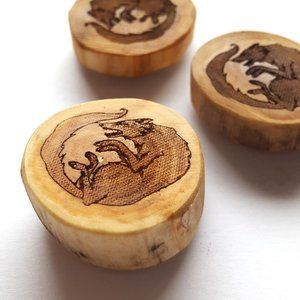Celestial Wolf Engraved Wooden Magnet Set of 4